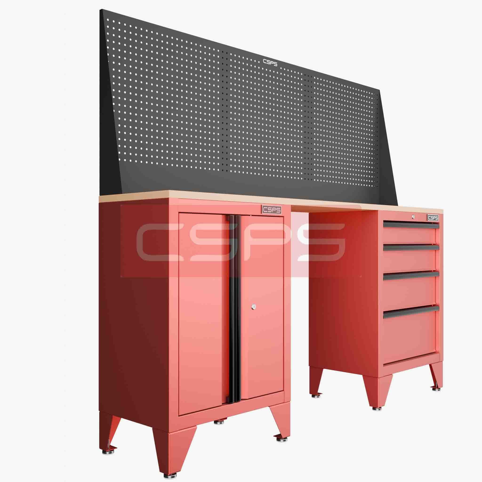 Tủ dụng cụ CSPS dài 183cm Rộng 41cm - 2 tủ - 04 học kéo chân cố định màu đỏ