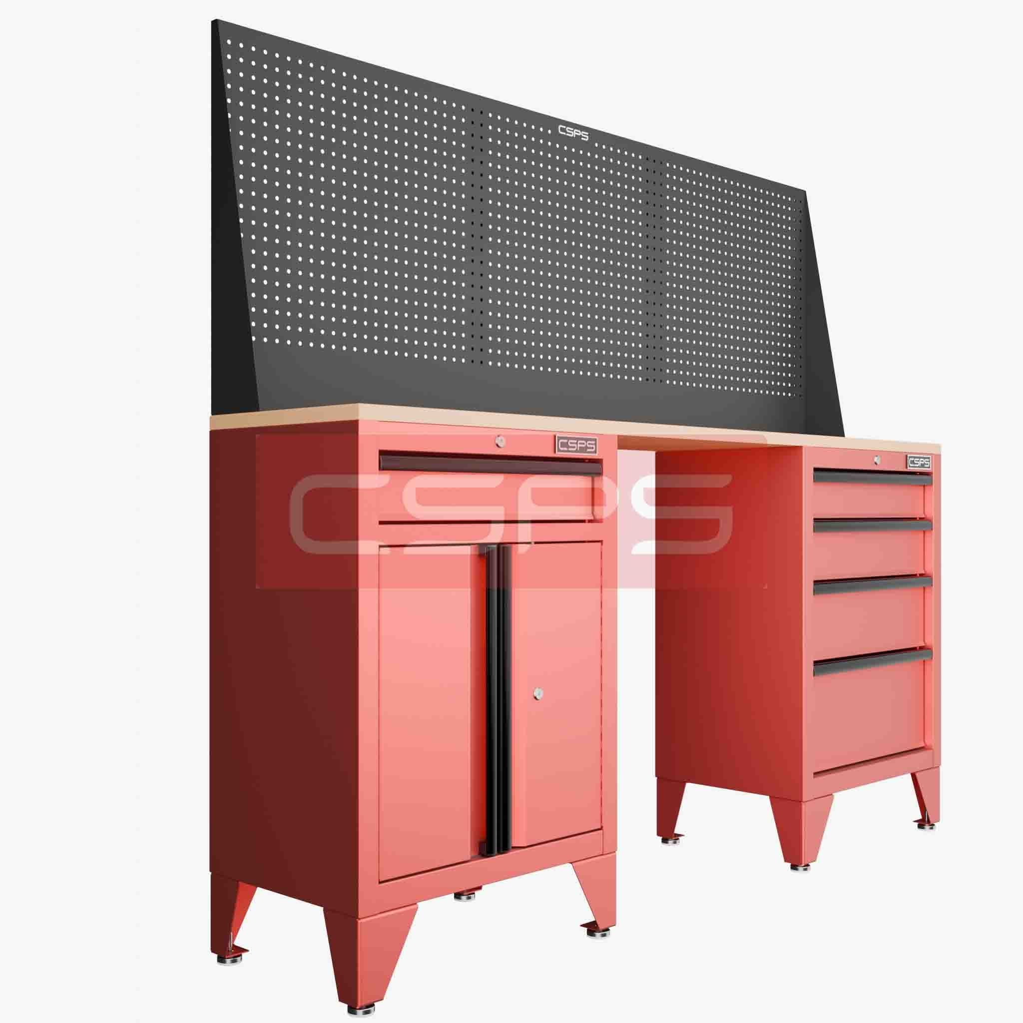 Tủ dụng cụ CSPS dài 183cm Rộng 41cm - 2 tủ - 05 học kéo chân cố định màu đỏ