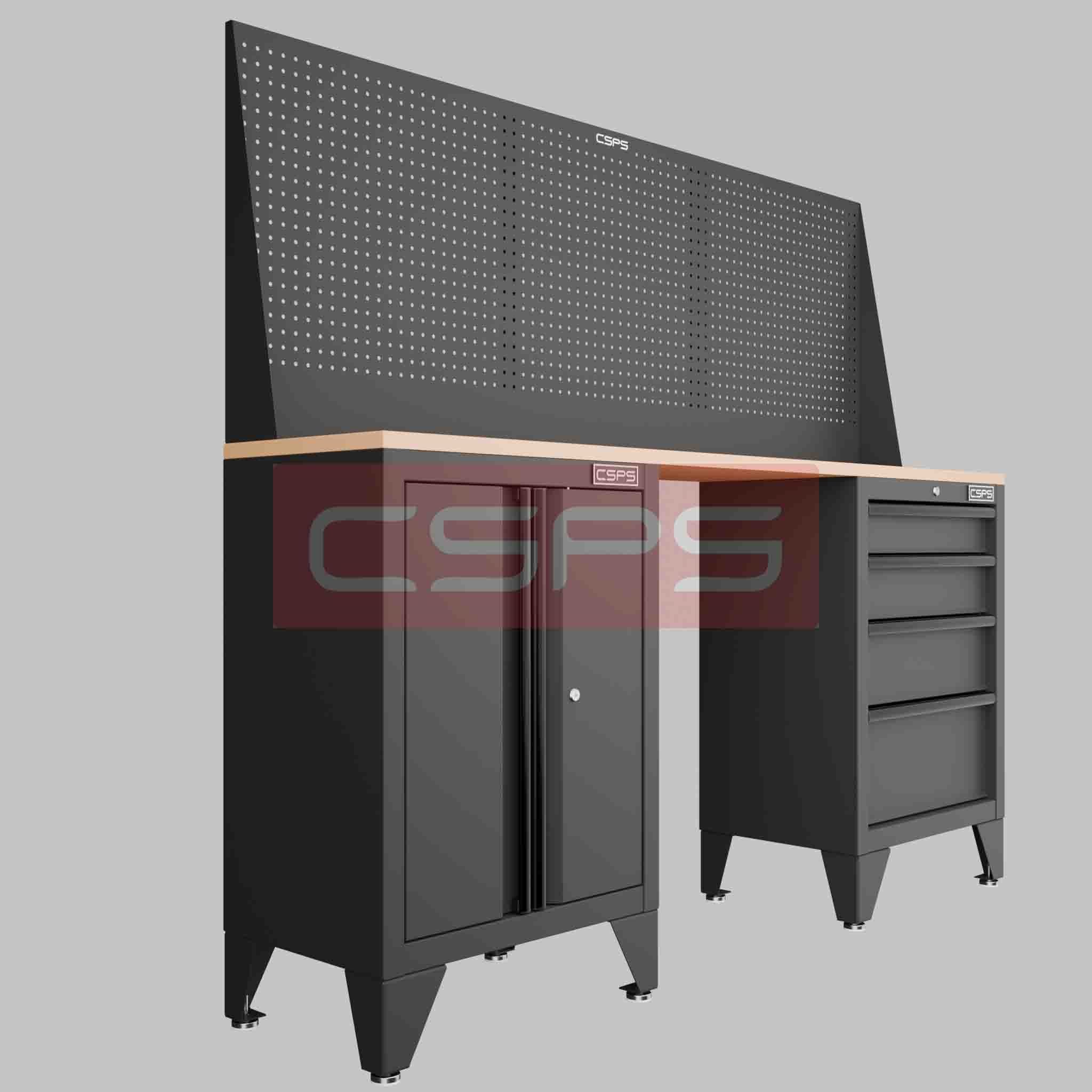 Tủ dụng cụ CSPS dài 183cm Rộng 41cm - 2 tủ - 04 học kéo chân cố định màu đen