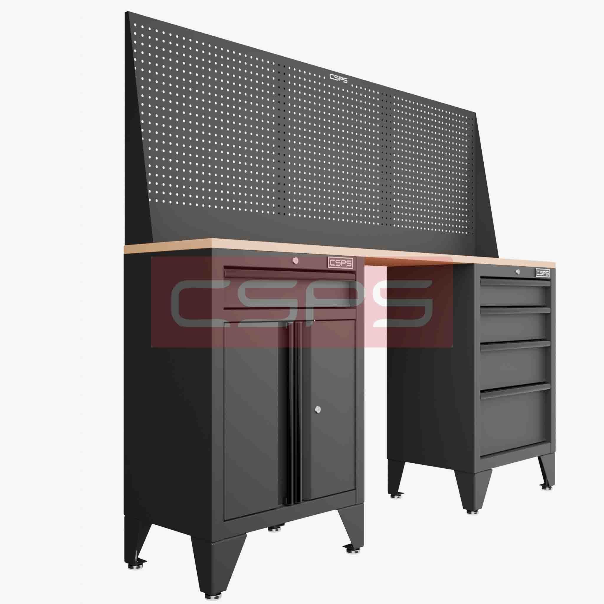 Tủ dụng cụ CSPS dài 183cm Rộng 41cm - 2 tủ - 05 học kéo chân cố định màu đen