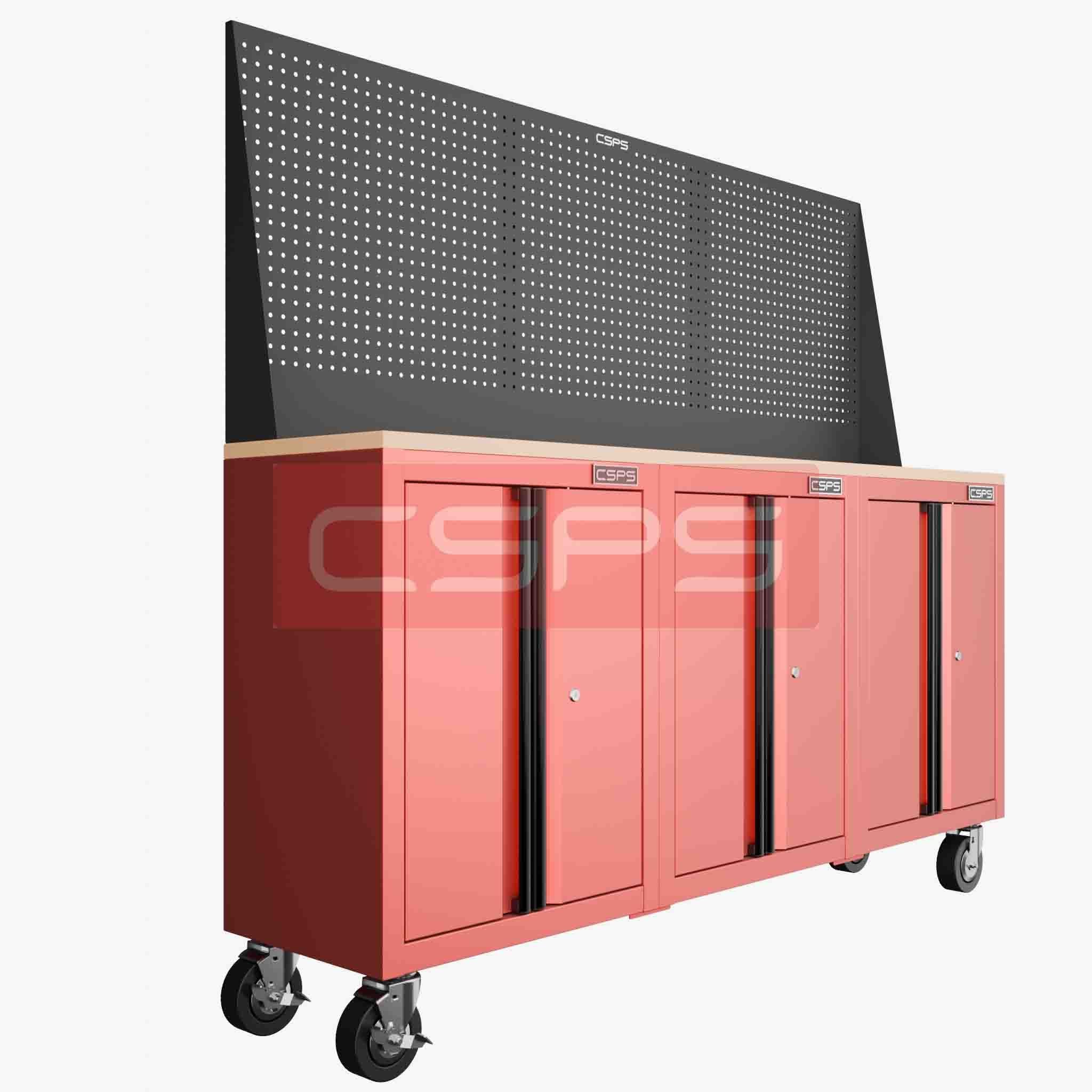 Tủ dụng cụ CSPS dài 183cm Rộng 41cm - 3 tủ - 00 học kéo có bánh xe màu đỏ
