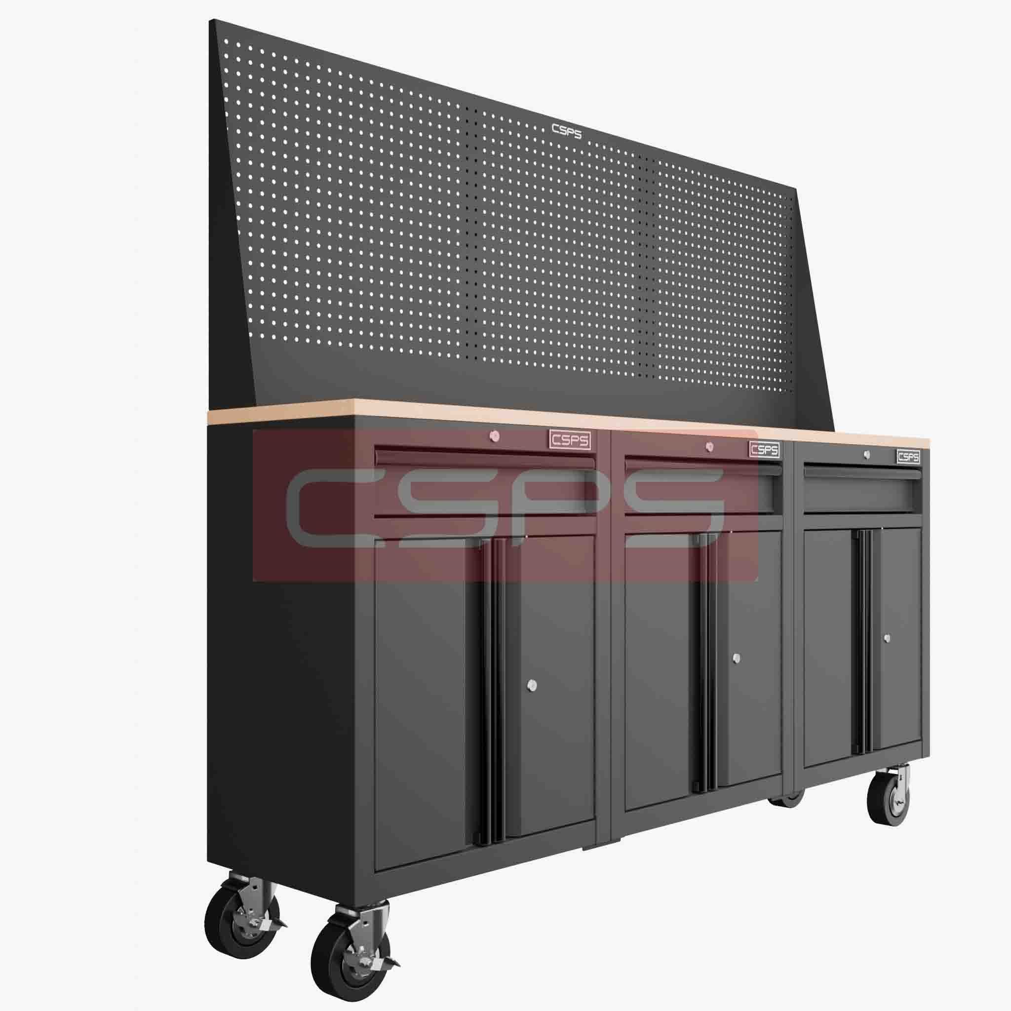 Tủ dụng cụ CSPS dài 183cm Rộng 41cm - 3 tủ - 03 học kéo có bánh xe màu đen