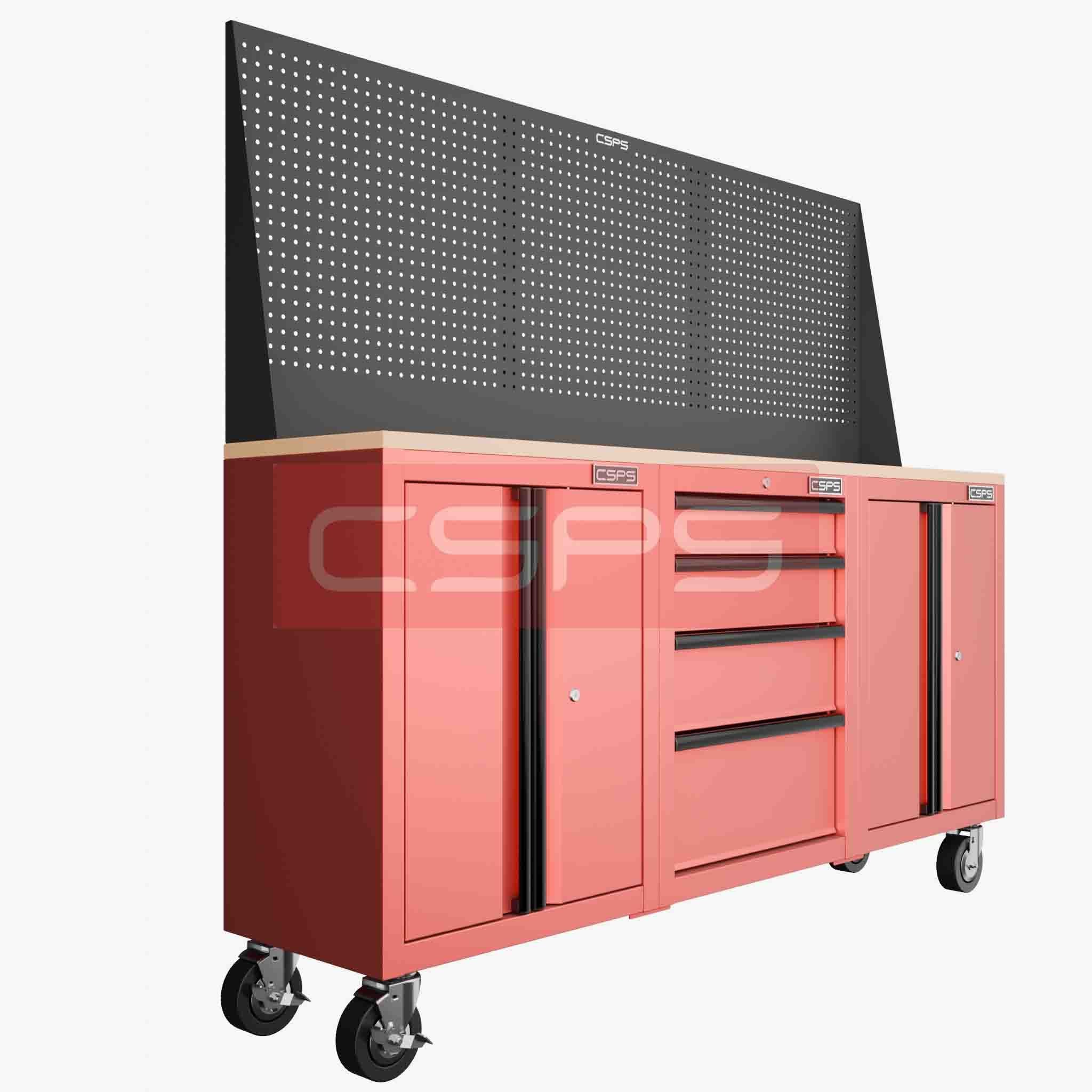 Tủ dụng cụ CSPS dài 183cm Rộng 41cm - 3 tủ - 04 học kéo có bánh xe màu đỏ
