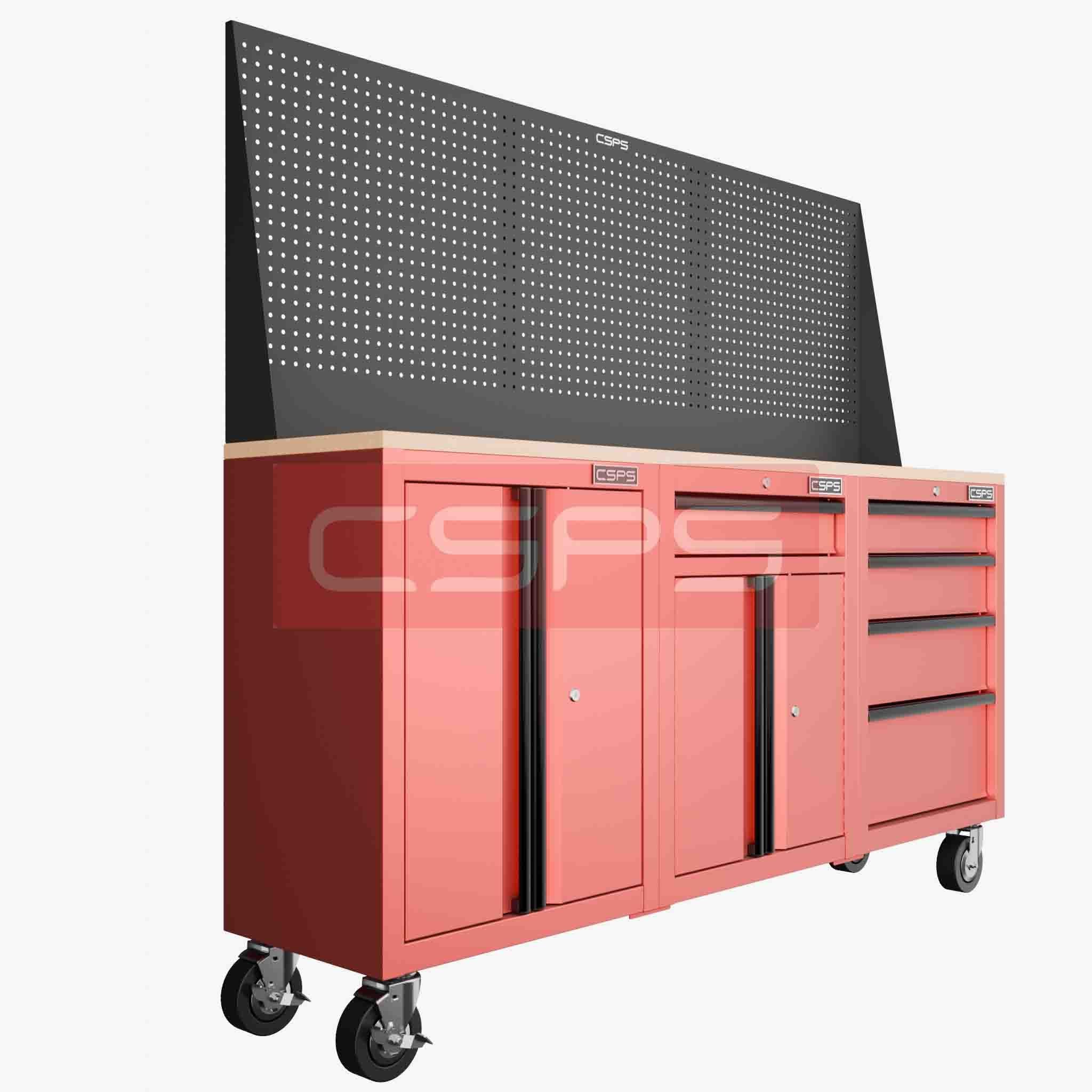 Tủ dụng cụ CSPS dài 183cm Rộng 41cm - 3 tủ - 05 học kéo có bánh xe màu đỏ