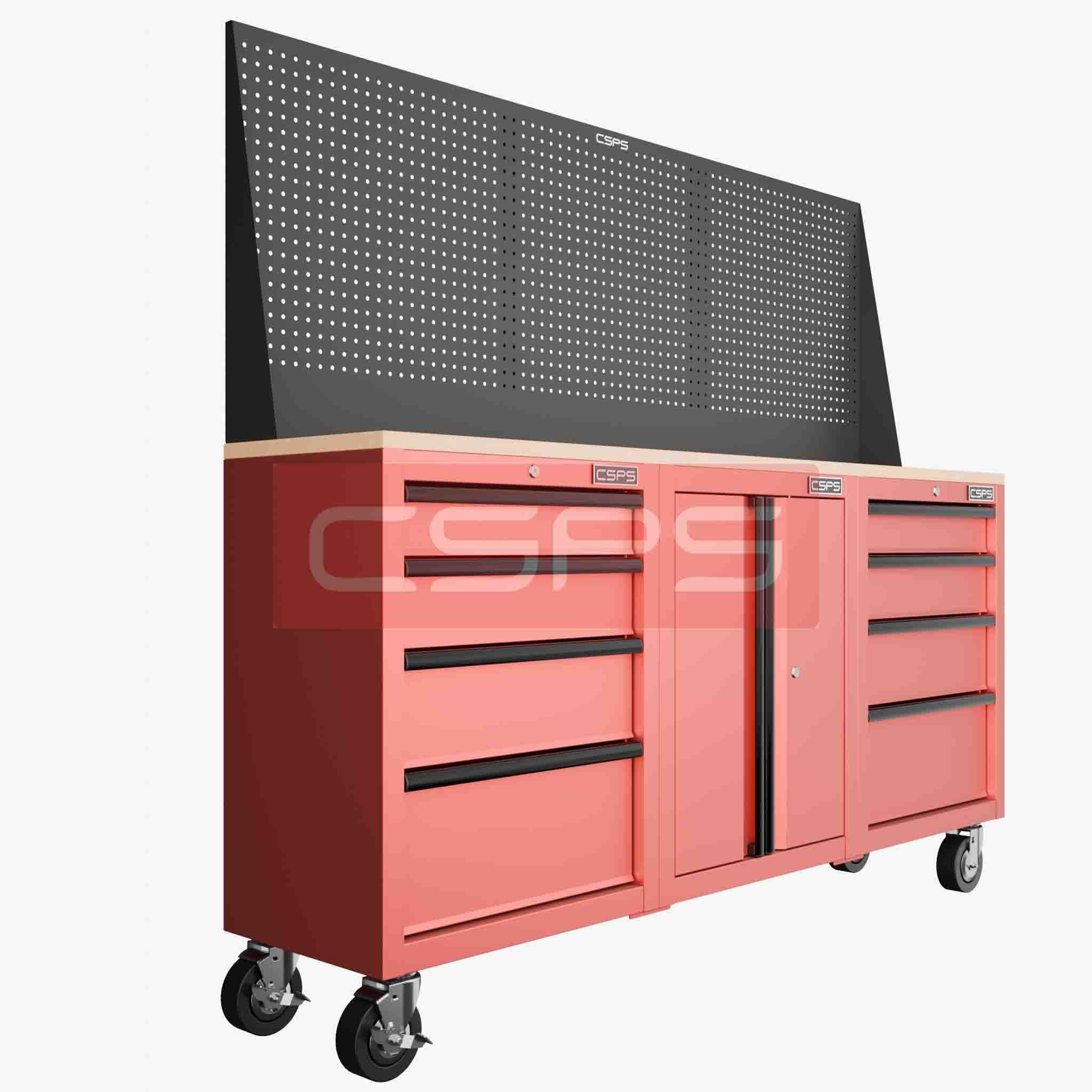 Tủ dụng cụ CSPS dài 183cm Rộng 41cm - 3 tủ - 08 học kéo có bánh xe màu đỏ