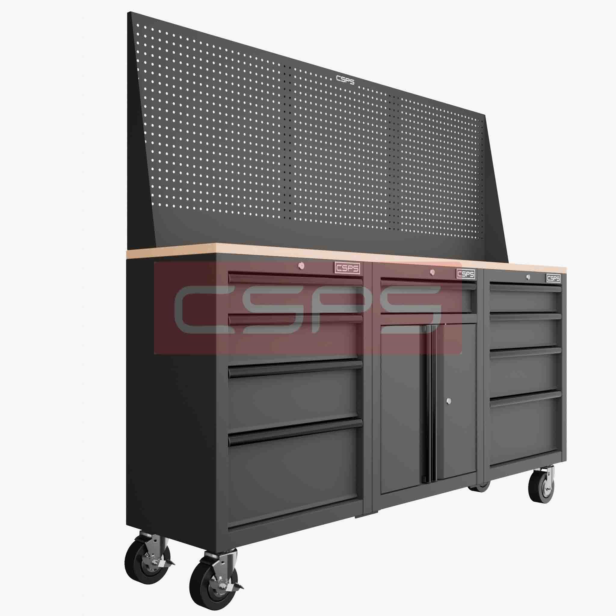 Tủ dụng cụ CSPS dài 183cm Rộng 41cm - 3 tủ - 09 học kéo có bánh xe màu đen