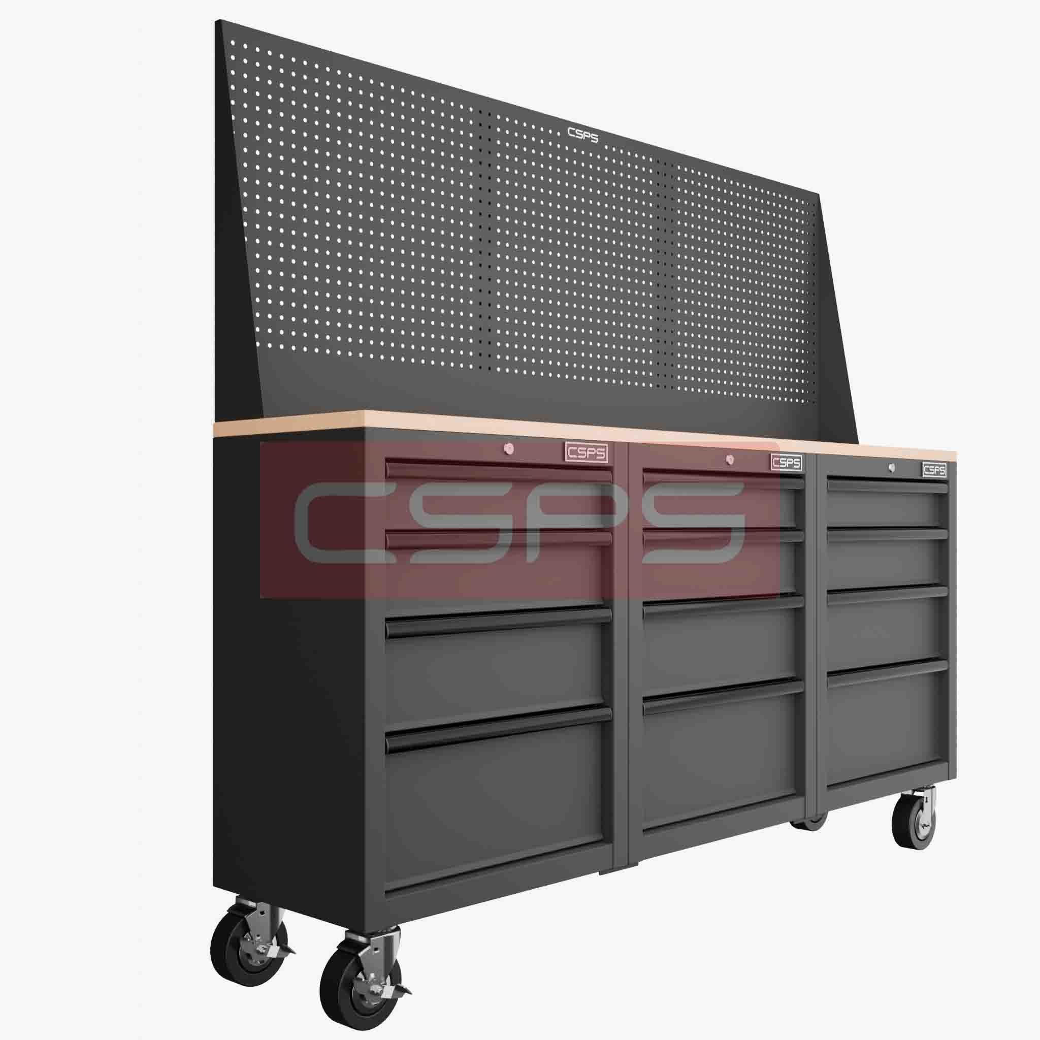 Tủ dụng cụ CSPS dài 183cm Rộng 41cm - 3 tủ - 12 học kéo có bánh xe màu đen